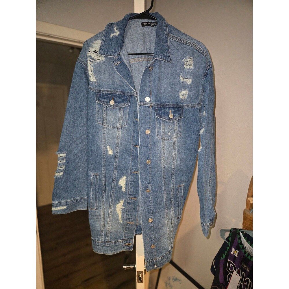 NWOT Distressed Denim Jacket Size Medium Long